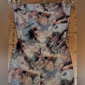 PLT x Doja CAT sz.0 Stone Butterfly Renaissance print cowl neck mesh jumpsuit